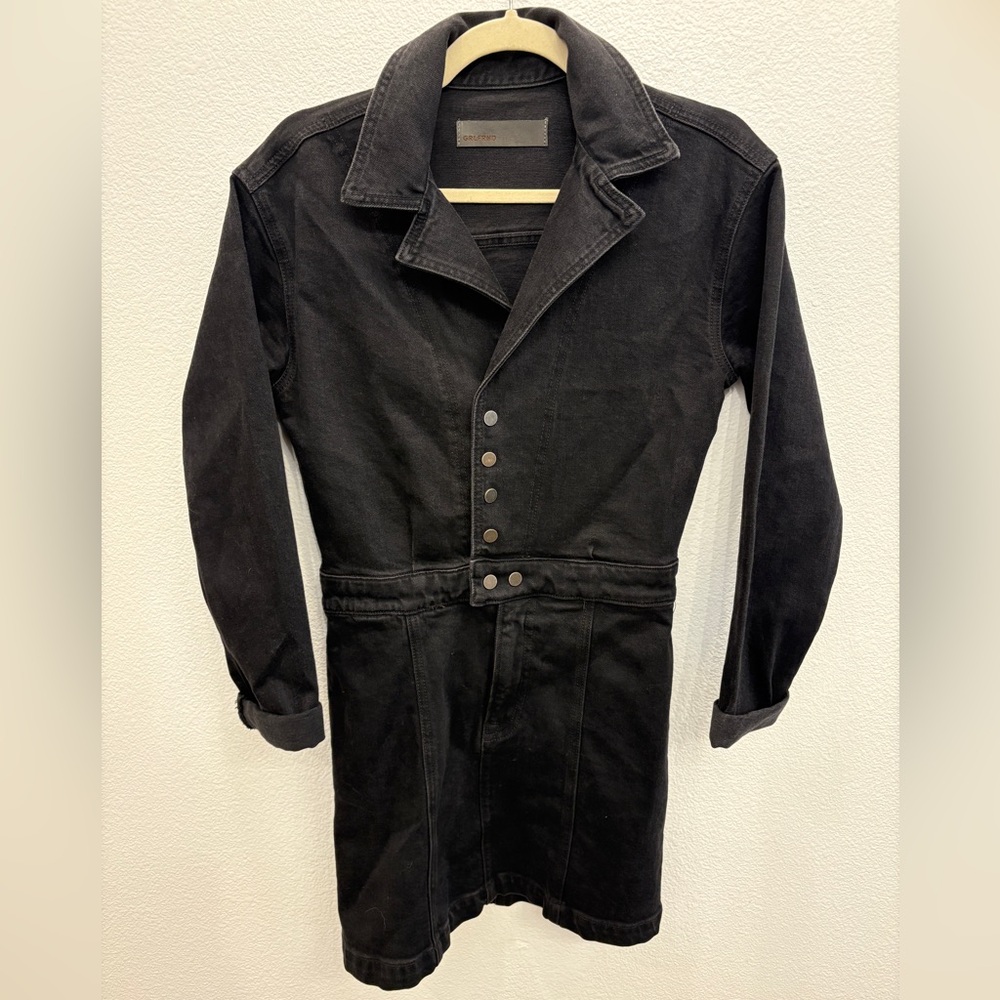 GRLFRND Black Denim Margo Kickstart Zip and Snap long sleeve Dress Size S - Picture 6 of 11